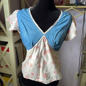 Passport Blue and White Asymmetrical Fitted Blouse